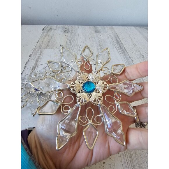 Crystal snowflake gem ornament Xmas tree vintage decor hanging - Picture 8 of 9